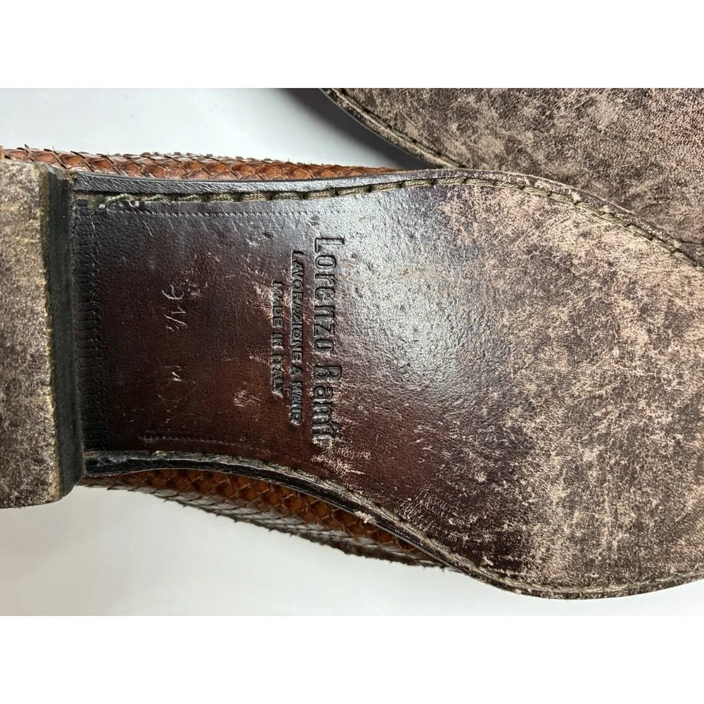 Lorenzo Banfi real snake Men's Brown Leather Loafers Shoes made in Italy 9 1/2